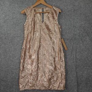 Sequin All Over Dress XS Champagne Gold Mesh Cocktail Stretch Rachel Roy  $179
